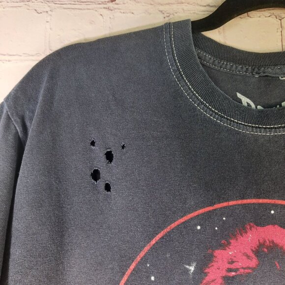 David Bowie Womens Bowie Retro Picture Vintage Style Navy Distressed Shirt - Picture 4 of 10